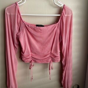 Ambiance Pink Ruched Long Sleeve Blouse